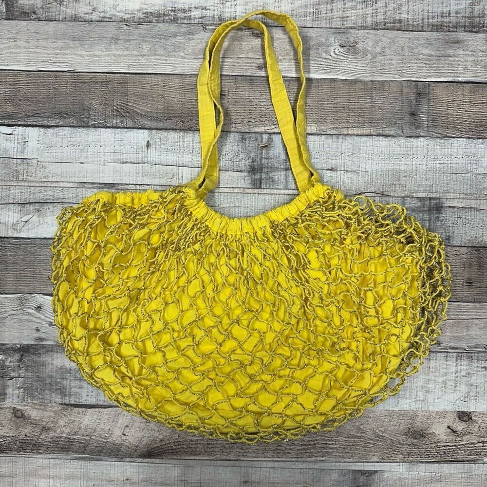 Vintage Jeffrey Lawrence for Lawrence Bentley Yellow Metallic Fishnet Hobo Bag